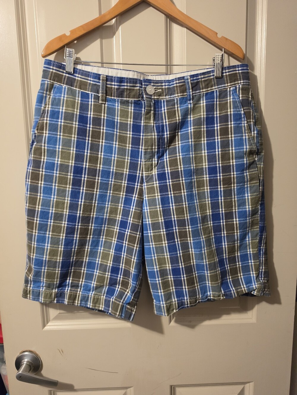 RVCA Blue and Green Plaid Flat Front Men's Shorts 36W